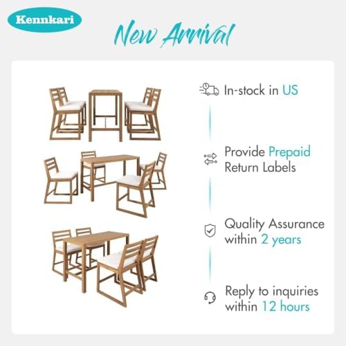 5-Piece Acacia Wood Patio Bar Set, Outdoor Dining Table and Ergonomic Chairs - Image 3