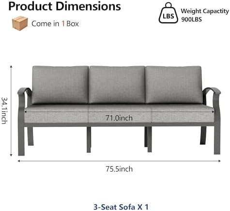 ALAULM Aluminum 3-Seat Patio Furniture Set, Metal Outdoor Furniture Sectional - Image 2