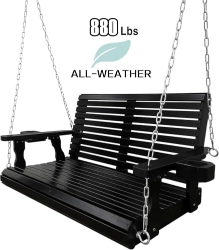 Fortune Candy Wooden Porch Swing, Iron Black, 4 FT Extra Large - Image 4