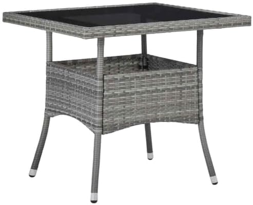 vidaXL Patio Dining Table Gray Poly Rattan and Glass by vidaXL