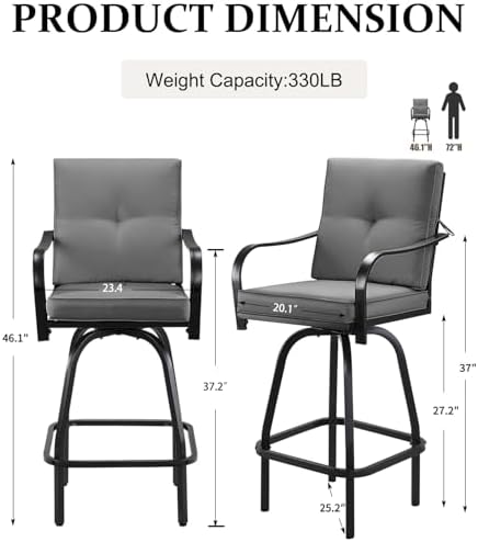 Outdoor Bar Stools Set of 6, Swivel Patio Bar Chairs w/Cushion - Image 3