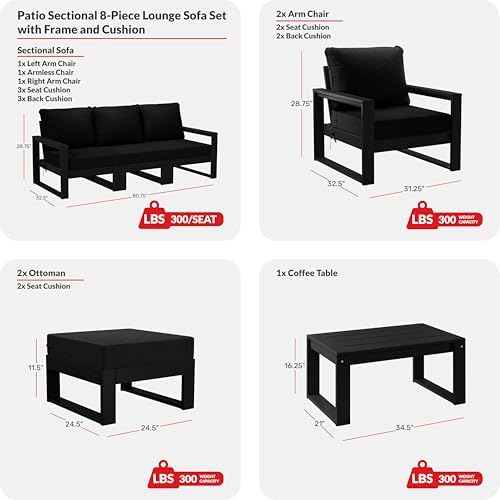 Rockaway 8-Piece Modern HDPE Outdoor Patio Furniture Conversation Set - Image 3