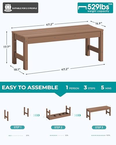 SERWALL 47 Inches Backless Outdoor Bench - Image 3