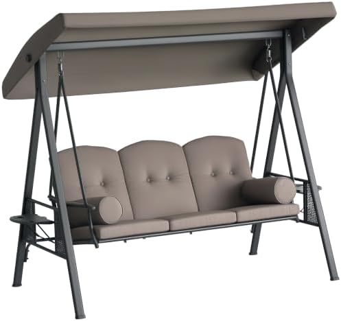 Outsunny 3-Seat Patio Swing Chair Adjustable Canopy Brown by Outsunny