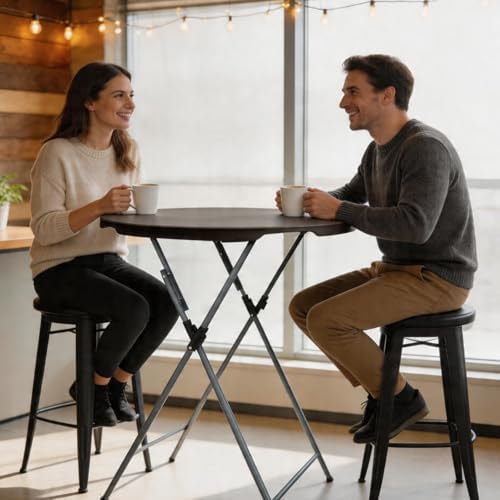 GUAGUA 32inch Folding Cocktail Tables, Bar Height, 2 Pack Brown - Image 2
