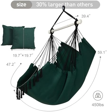 Hammock Chair Hanging Rope Swing Seat-Max 450lbs Capacity - Image 6