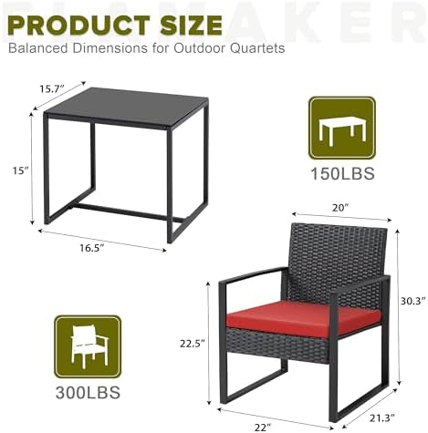 Flamaker 3 Pieces Patio Furniture Set Outdoor Wicker Bistro Chair - Image 5