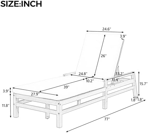 Outdoor Chaise Lounge Set of 2, Solid Wood Patio Recliner Chair - Image 2