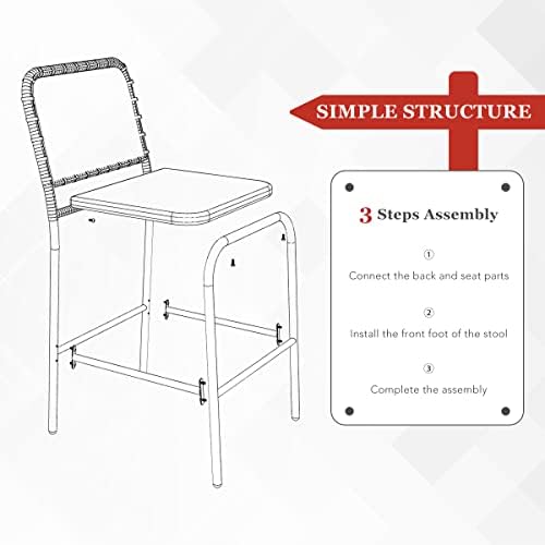 Sundale Outdoor Patio Bar Stools Set of 4, Hand Woven PE Rattan Hollow Back - Image 6