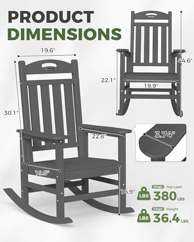 Outdoor Rocking Chairs Set of 3, Oversized Rocking Chair, All Weather - Image 3