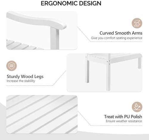 VINGLI 50" Outdoor Wood Bench, Weatehr Resistant Wooden Garden Patio Bench - Image 4