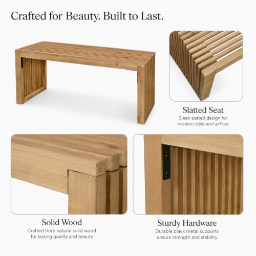 SwallowLiving Solid Wood Slatted Bench 40" Farmhouse Entryway Seat - Image 4