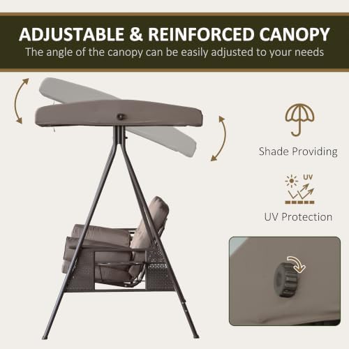 Outsunny 3-Seat Patio Swing Chair Adjustable Canopy Brown - Image 3