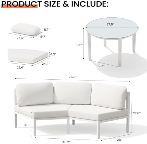 5 Piece Aluminum Outdoor Sectional Sofa Set, Curved Sofa - Image 2