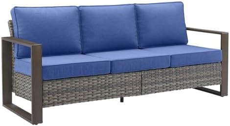 3 Seat Outdoor Wicker Couch, Rattan Patio Sofa by Rilyson