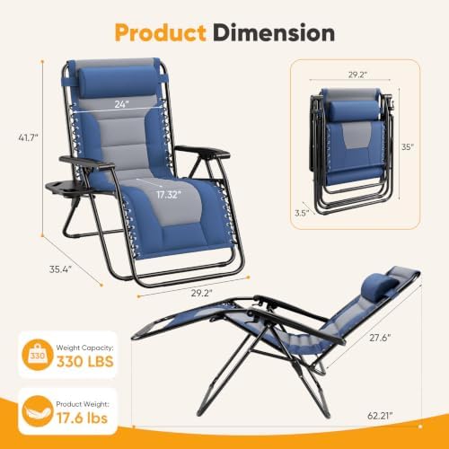 NEWBULIG Padded Zero Gravity Lounge Chair, Oversized Recliner Chair - Image 3