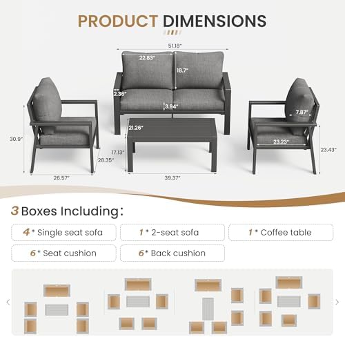 6 Pieces Aluminum Outdoor Patio Furniture Set 6-Seat Deck Furniture Patio - Image 5