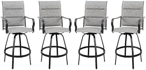 Vongrasig 4 Piece Outdoor Patio Swivel Bar Chairs, All Weather Padded Sling by Vongrasig