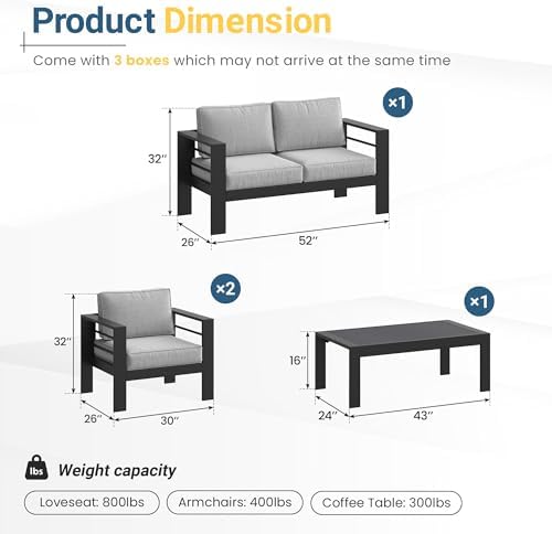 4 Seats Outdoor Patio Set, Aluminum Outside Furniture - Image 2