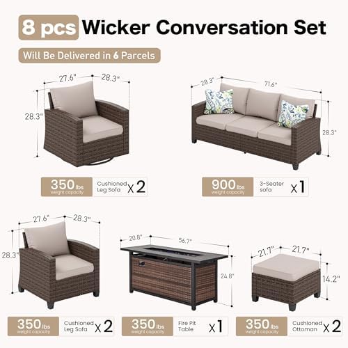Patio Furniture Set Outdoor Brown Wicker Conversation Sets - Image 6