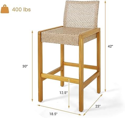 HAPPYGRILL Wicker Bar Stools Set of 4, Patio Chairs - Image 3