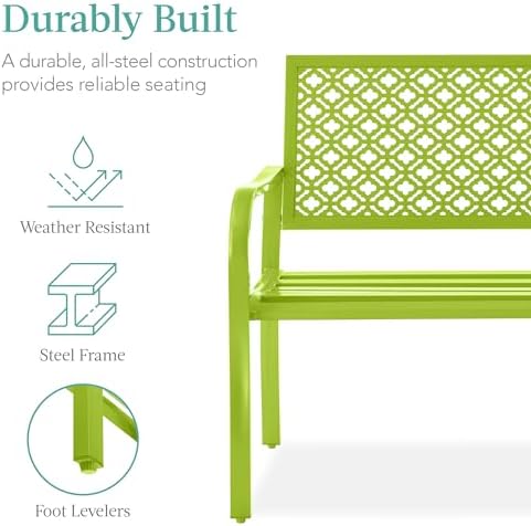 Best Choice Products Outdoor Bench 2-Person Metal Steel Benches Furniture - Image 3