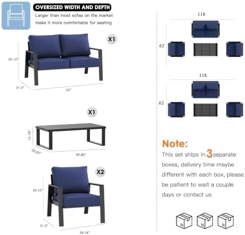 Outdoor Couch, All-Weather Metal Outdoor Sofa, Oversized Patio Couch, Aluminum - Image 2