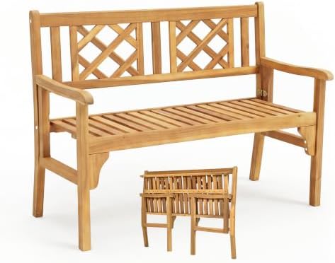 Tangkula Folding Outdoor Wood Garden Bench, Foldable Acacia Wood Patio Bench by TANGKULA