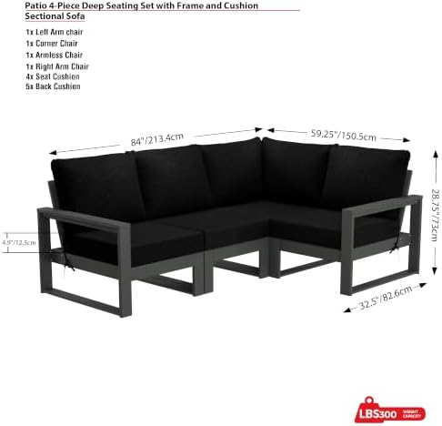Rockaway Outdoor 4-Piece HDPE L-Shaped Modular Patio Sofa Furniture Set - Image 2
