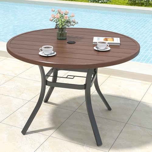 41" Round Outdoor Dining Table Metal Patio Table Brown Top by Anmutig