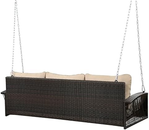 69" PE Wicker 3-Person Swing Bench - Image 6