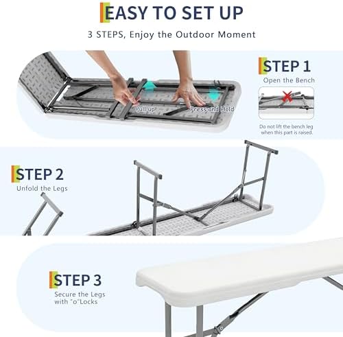 6FT Folding Bench 2 Pack, Plastic Portable Bench Seat - Image 4