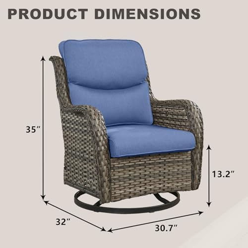 Outdoor Wicker Swivel Rocker Patio Chairs Set of 2, Cushion Smile Blue - Image 3