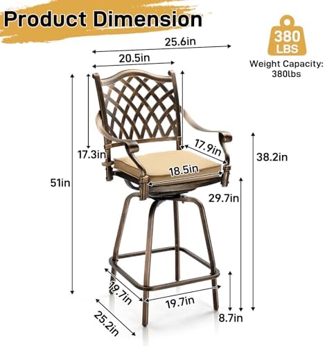 Outdoor Patio Swivel Bar Stools Set of 4, All-Weather Cast Aluminum Bar Height - Image 3
