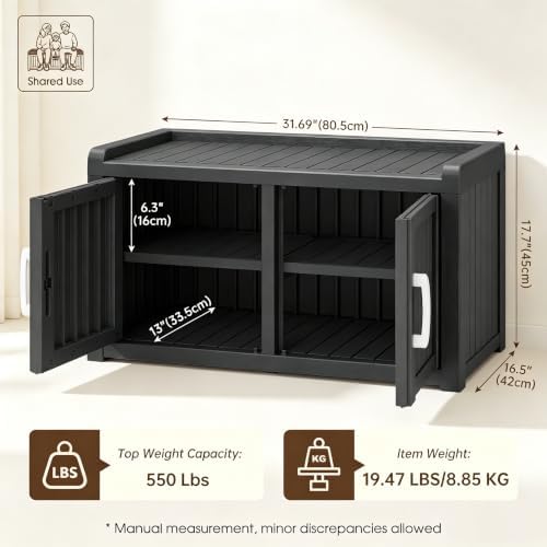 2-Tier Storage Bench, Waterproof UV-Resistant Outdoor Shoe Storage Cabinet - Image 3