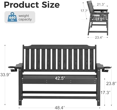 48" Outdoor Bench Set of 2, HDPE Weatherproof Porch Bench, 2-Person Garden - Image 2