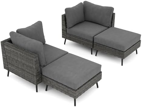 Outdoor Patio Furniture, 4 Piece Outdoor Sectional Sofa PE Rattan Wicker Patio - Image 5