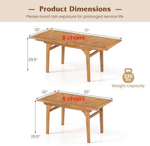 Tangkula 55"-71" Acacia Wood Extendable Patio Dining Table - Image 3