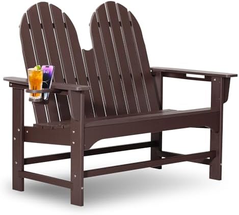Outdoor Patio HDPE Adirondack Garden Skinny Bench, Weatherproof Front Porch - Image 7