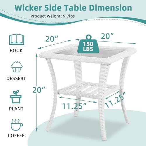 Wicker Outdoor Side Table, All-Weather Patio Rattan Side Table - Image 2