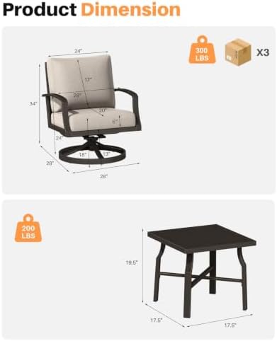3-Piece Patio Furniture Set, Never-Rust Aluminum Swivel Patio Sofa Set - Image 2