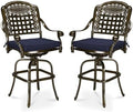 Outdoor Swivel Bar Stools Set of 2, All-Weather Cast Aluminum Bar Height Bistro by MEETWARM