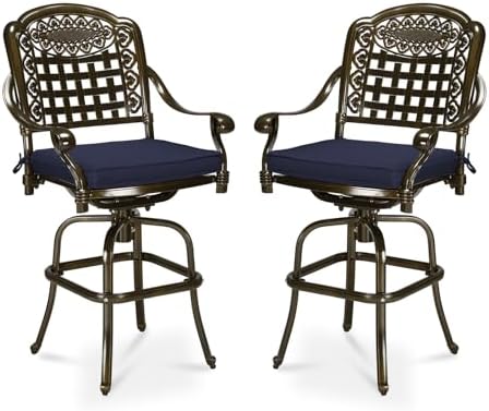 Outdoor Swivel Bar Stools Set of 2, All-Weather Cast Aluminum Bar Height Bistro by MEETWARM