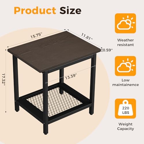 2-Tier Outdoor Side Table with Storage, Weather Resistant Patio End Table - Image 3
