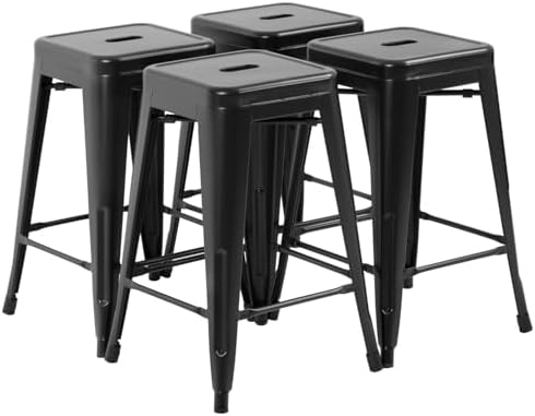 FDW | 24" Metal Bar Stools | Black | Set of 4 by FDW