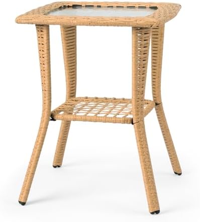 Wicker Rattan Side Table Patio Wicker Table, Outdoor Square Rattan Coffee Table by Unknown