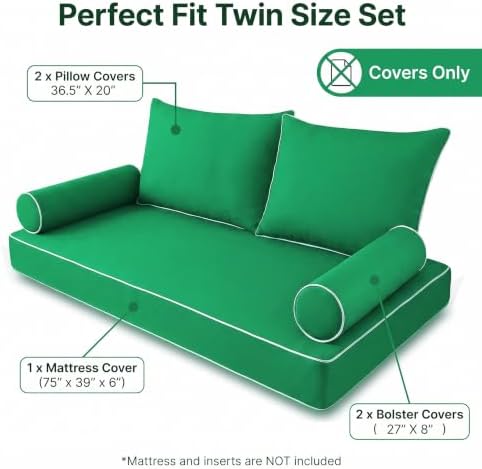 Outdoor Twin Size Swing Cushion & Pillows Cover, Forest Green - Image 2