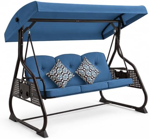 3 Seat Patio Swing with Canopy, 3-in-1 Outdoor Porch Swing Chair with by Unknown