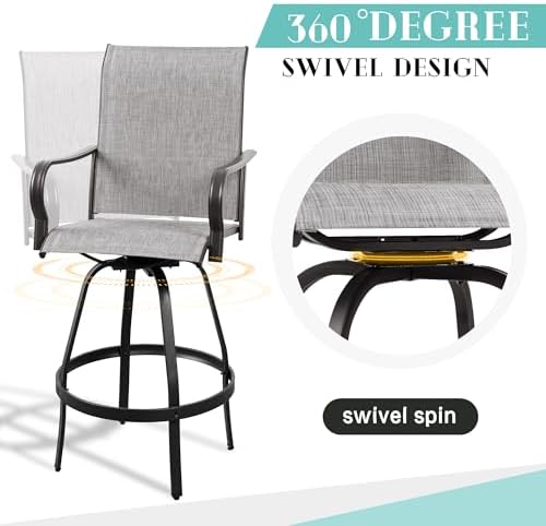Vongrasig 4 Piece Patio Swivel Bar Chairs, All Weather Metal Textile High - Image 6