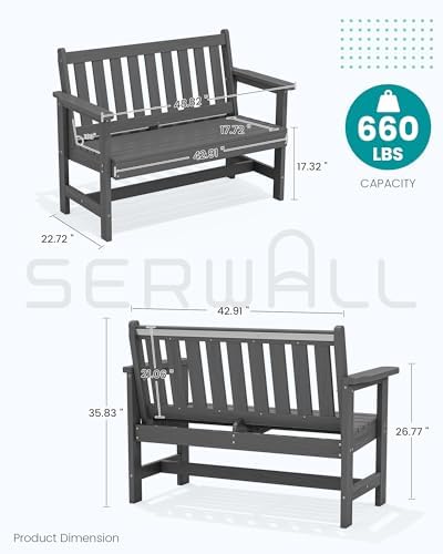 SERWALL HDPE Outdoor Bench, Weatherproof Porch Bench, 2 Pack - Image 3